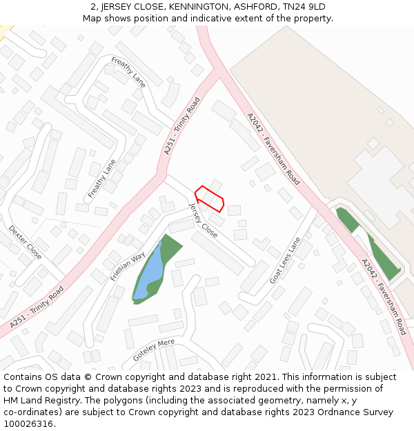 2, JERSEY CLOSE, KENNINGTON, ASHFORD, TN24 9LD: Location map and indicative extent of plot