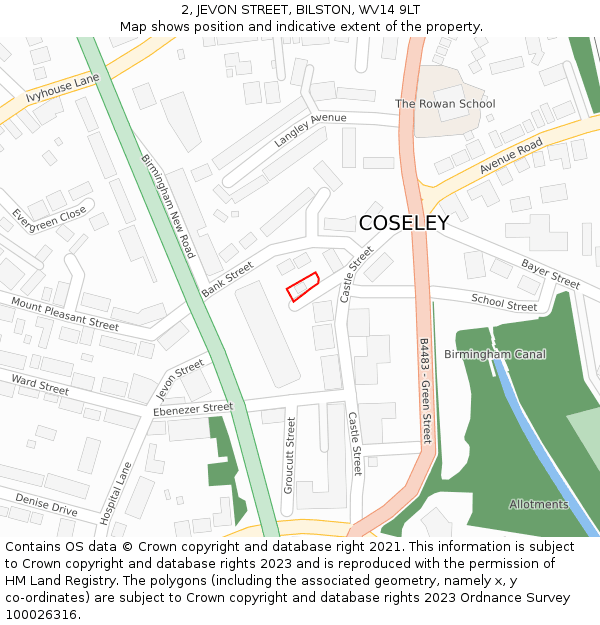 2, JEVON STREET, BILSTON, WV14 9LT: Location map and indicative extent of plot