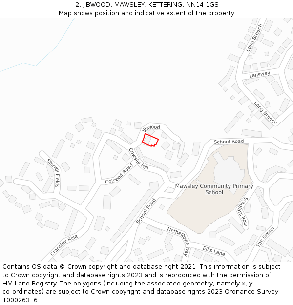 2, JIBWOOD, MAWSLEY, KETTERING, NN14 1GS: Location map and indicative extent of plot