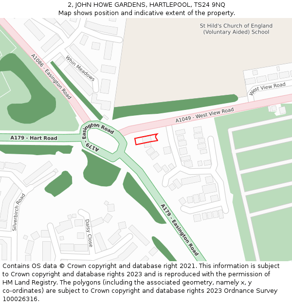 2, JOHN HOWE GARDENS, HARTLEPOOL, TS24 9NQ: Location map and indicative extent of plot