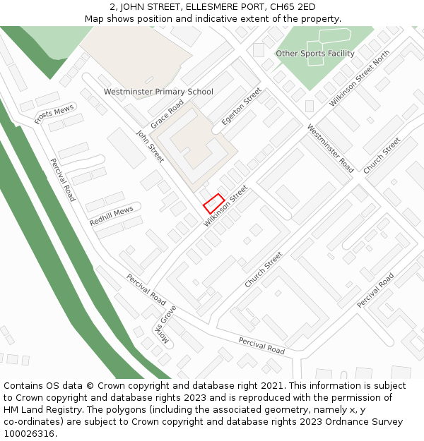 2, JOHN STREET, ELLESMERE PORT, CH65 2ED: Location map and indicative extent of plot