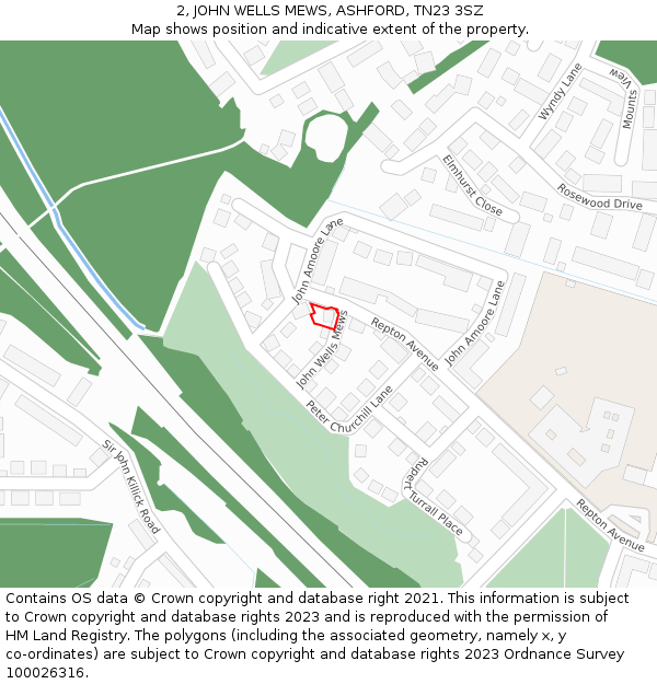 2, JOHN WELLS MEWS, ASHFORD, TN23 3SZ: Location map and indicative extent of plot