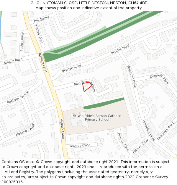 2, JOHN YEOMAN CLOSE, LITTLE NESTON, NESTON, CH64 4BF: Location map and indicative extent of plot
