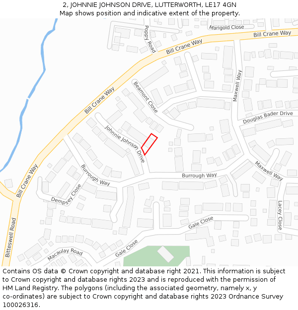 2, JOHNNIE JOHNSON DRIVE, LUTTERWORTH, LE17 4GN: Location map and indicative extent of plot