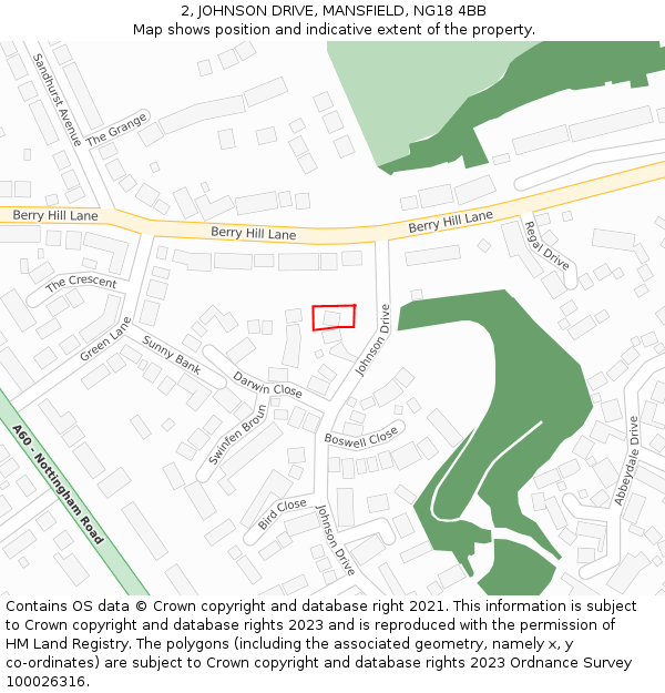 2, JOHNSON DRIVE, MANSFIELD, NG18 4BB: Location map and indicative extent of plot