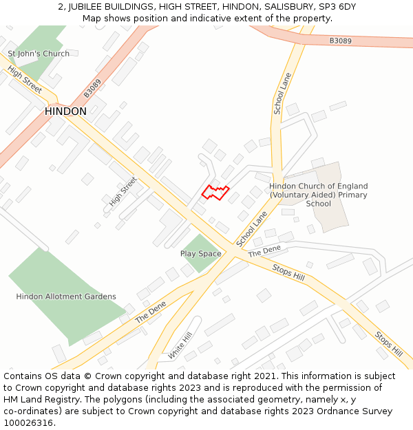 2, JUBILEE BUILDINGS, HIGH STREET, HINDON, SALISBURY, SP3 6DY: Location map and indicative extent of plot