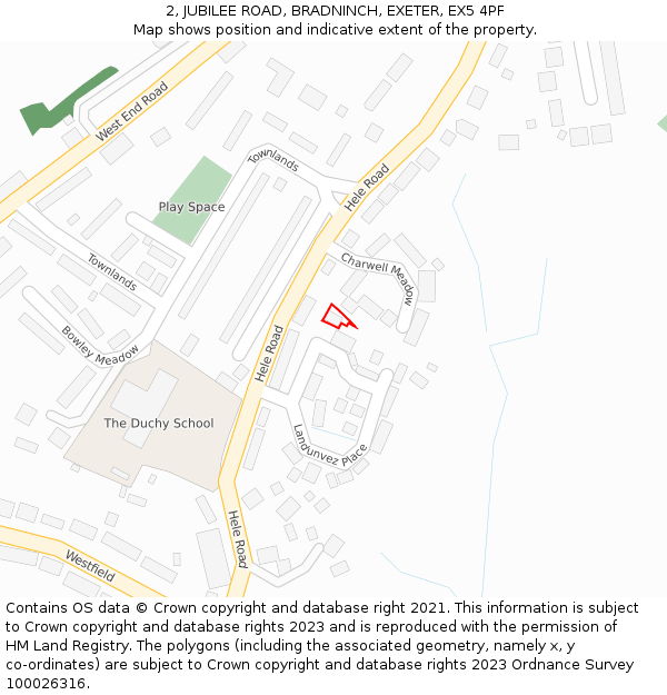 2, JUBILEE ROAD, BRADNINCH, EXETER, EX5 4PF: Location map and indicative extent of plot