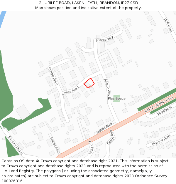 2, JUBILEE ROAD, LAKENHEATH, BRANDON, IP27 9SB: Location map and indicative extent of plot