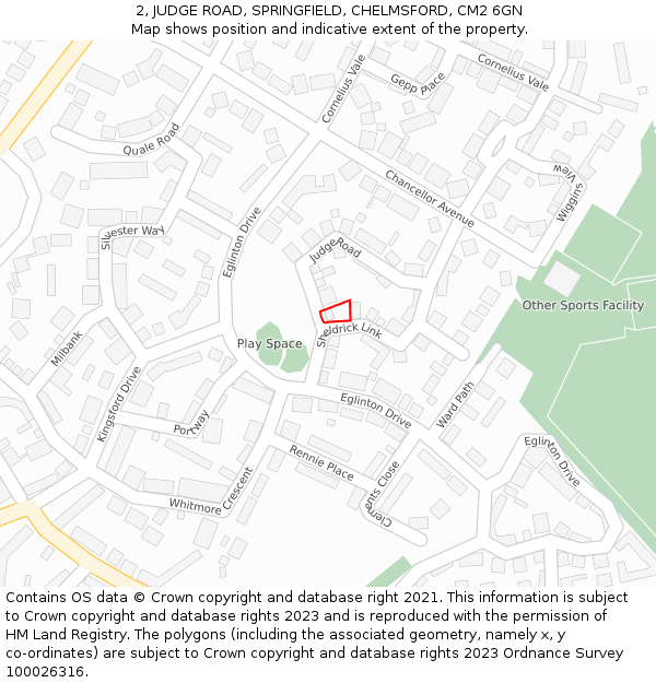 2, JUDGE ROAD, SPRINGFIELD, CHELMSFORD, CM2 6GN: Location map and indicative extent of plot