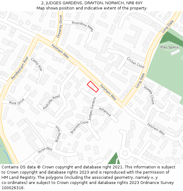 2, JUDGES GARDENS, DRAYTON, NORWICH, NR8 6XY: Location map and indicative extent of plot