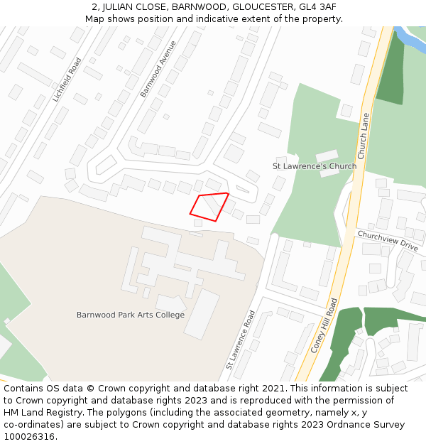 2, JULIAN CLOSE, BARNWOOD, GLOUCESTER, GL4 3AF: Location map and indicative extent of plot