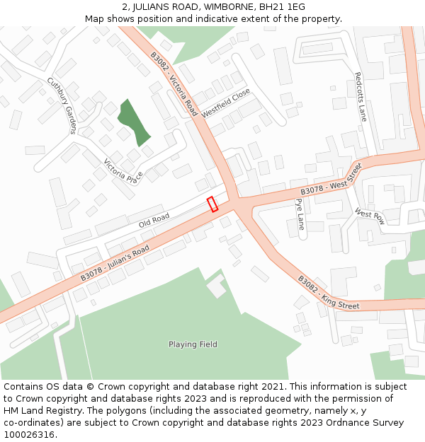 2, JULIANS ROAD, WIMBORNE, BH21 1EG: Location map and indicative extent of plot