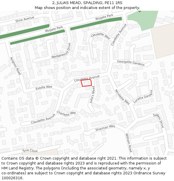2, JULIAS MEAD, SPALDING, PE11 1RS: Location map and indicative extent of plot