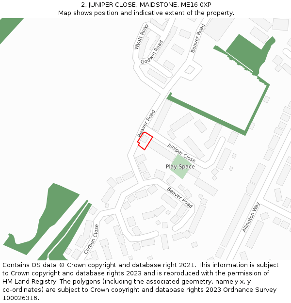 2, JUNIPER CLOSE, MAIDSTONE, ME16 0XP: Location map and indicative extent of plot