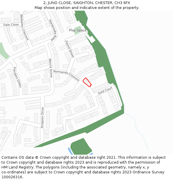 2, JUNO CLOSE, SAIGHTON, CHESTER, CH3 6FX: Location map and indicative extent of plot