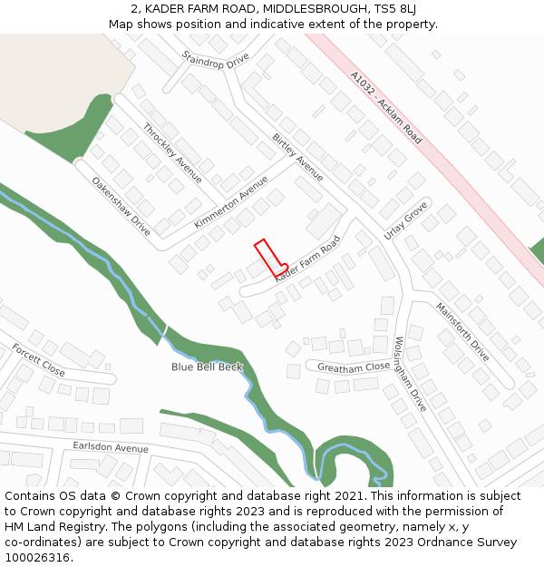 2, KADER FARM ROAD, MIDDLESBROUGH, TS5 8LJ: Location map and indicative extent of plot