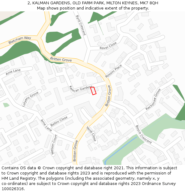 2, KALMAN GARDENS, OLD FARM PARK, MILTON KEYNES, MK7 8QH: Location map and indicative extent of plot