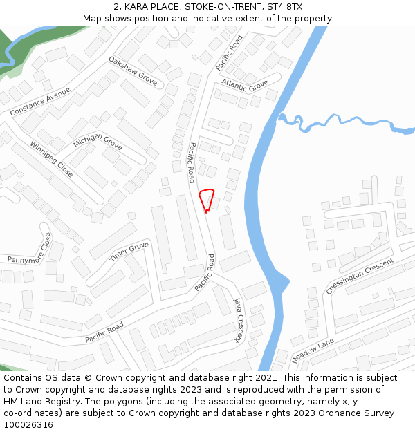 2, KARA PLACE, STOKE-ON-TRENT, ST4 8TX: Location map and indicative extent of plot