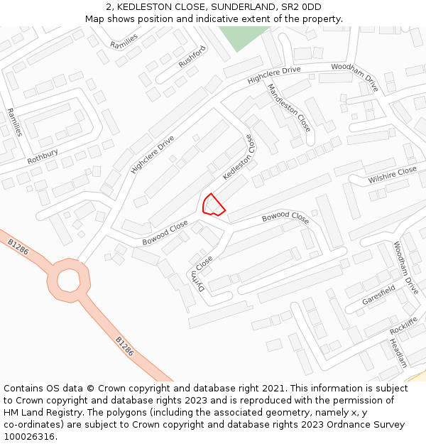 2, KEDLESTON CLOSE, SUNDERLAND, SR2 0DD: Location map and indicative extent of plot