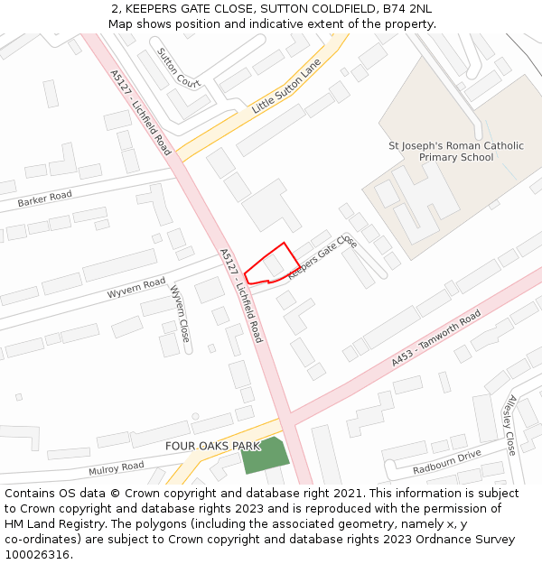 2, KEEPERS GATE CLOSE, SUTTON COLDFIELD, B74 2NL: Location map and indicative extent of plot
