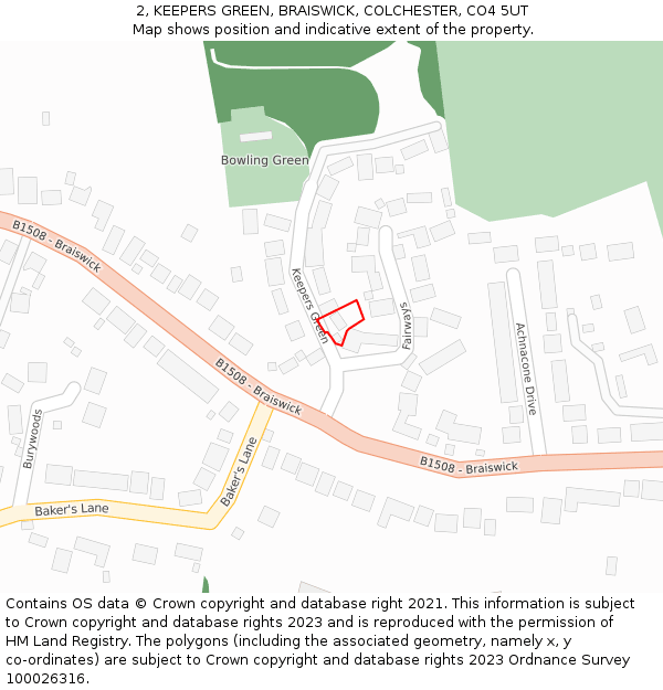 2, KEEPERS GREEN, BRAISWICK, COLCHESTER, CO4 5UT: Location map and indicative extent of plot