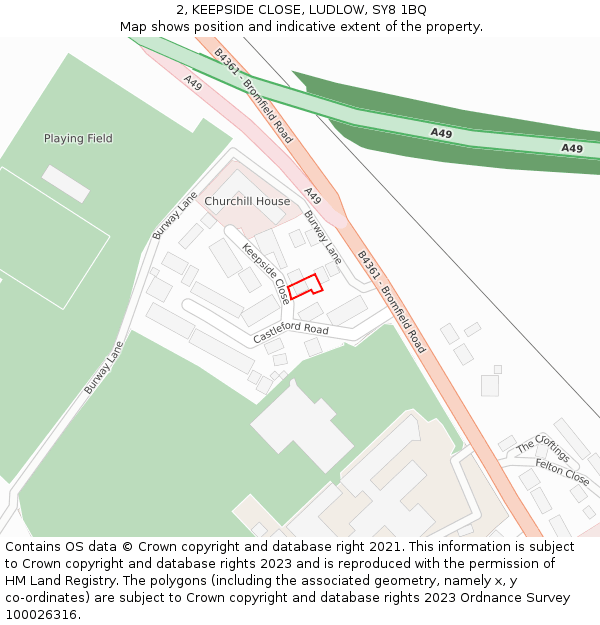 2, KEEPSIDE CLOSE, LUDLOW, SY8 1BQ: Location map and indicative extent of plot