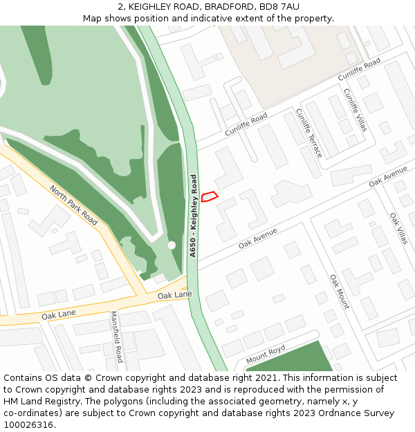 2, KEIGHLEY ROAD, BRADFORD, BD8 7AU: Location map and indicative extent of plot
