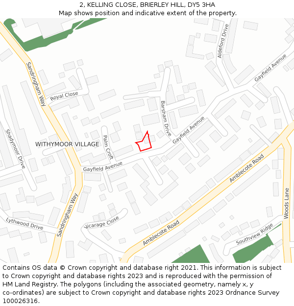 2, KELLING CLOSE, BRIERLEY HILL, DY5 3HA: Location map and indicative extent of plot