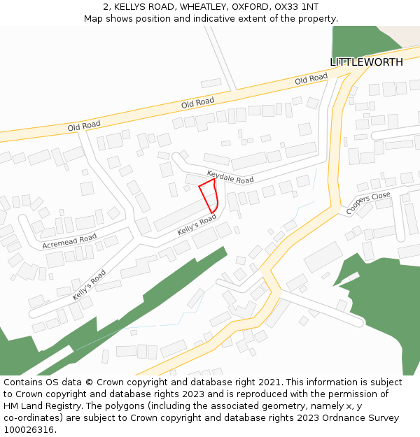 2, KELLYS ROAD, WHEATLEY, OXFORD, OX33 1NT: Location map and indicative extent of plot