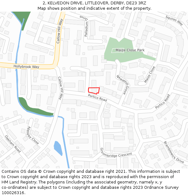 2, KELVEDON DRIVE, LITTLEOVER, DERBY, DE23 3RZ: Location map and indicative extent of plot