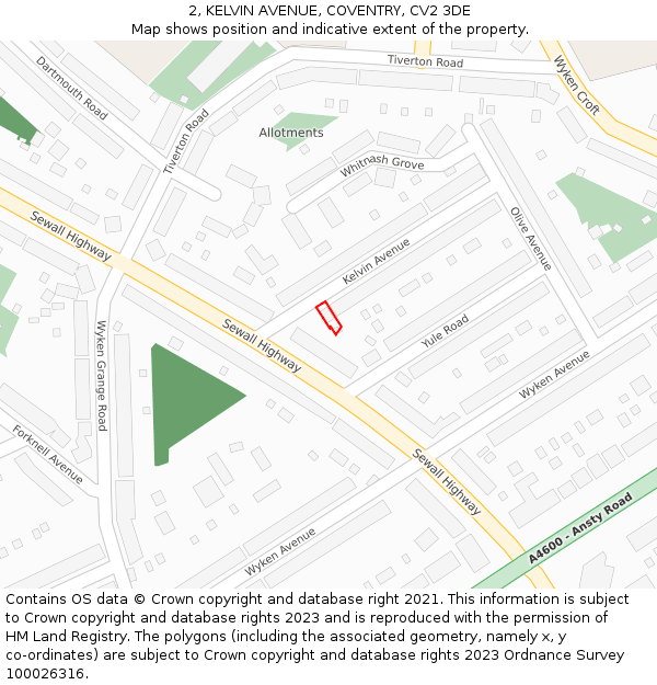2, KELVIN AVENUE, COVENTRY, CV2 3DE: Location map and indicative extent of plot