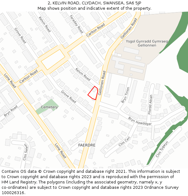 2, KELVIN ROAD, CLYDACH, SWANSEA, SA6 5JP: Location map and indicative extent of plot