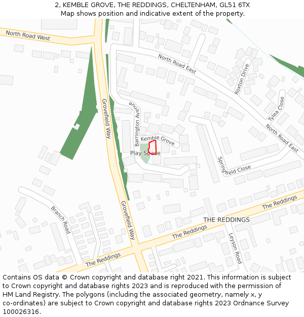 2, KEMBLE GROVE, THE REDDINGS, CHELTENHAM, GL51 6TX: Location map and indicative extent of plot