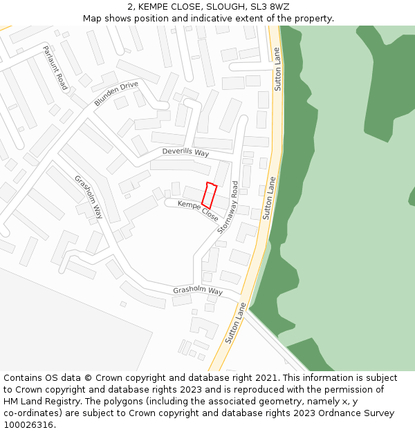 2, KEMPE CLOSE, SLOUGH, SL3 8WZ: Location map and indicative extent of plot