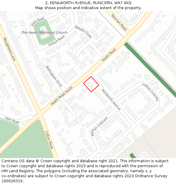 2, KENILWORTH AVENUE, RUNCORN, WA7 4XQ: Location map and indicative extent of plot