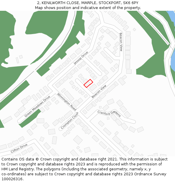 2, KENILWORTH CLOSE, MARPLE, STOCKPORT, SK6 6PY: Location map and indicative extent of plot