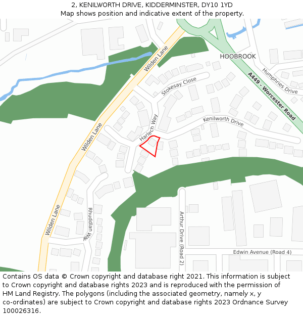 2, KENILWORTH DRIVE, KIDDERMINSTER, DY10 1YD: Location map and indicative extent of plot