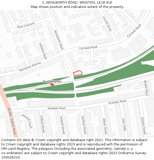 2, KENILWORTH ROAD, WIGSTON, LE18 4UF: Location map and indicative extent of plot