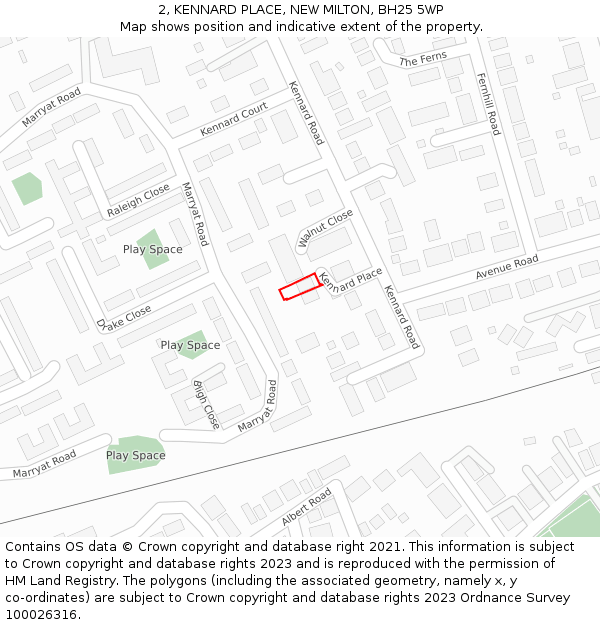 2, KENNARD PLACE, NEW MILTON, BH25 5WP: Location map and indicative extent of plot