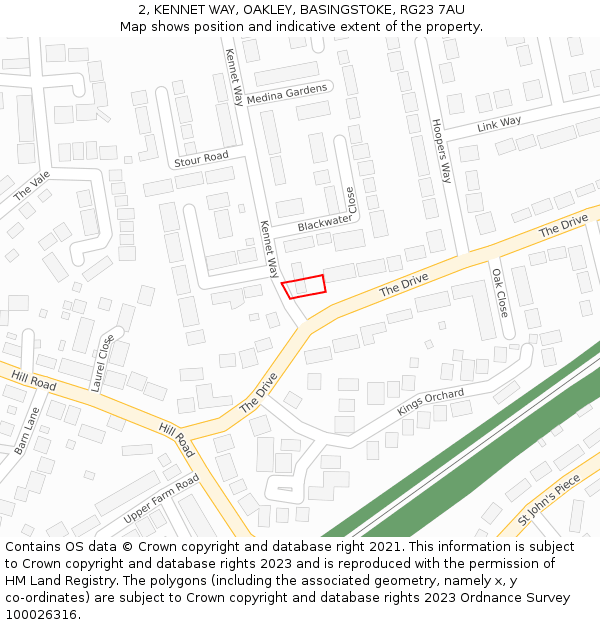 2, KENNET WAY, OAKLEY, BASINGSTOKE, RG23 7AU: Location map and indicative extent of plot