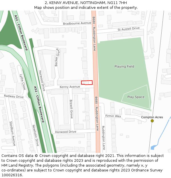 2, KENNY AVENUE, NOTTINGHAM, NG11 7HH: Location map and indicative extent of plot