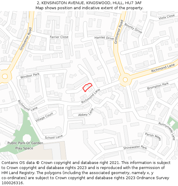 2, KENSINGTON AVENUE, KINGSWOOD, HULL, HU7 3AF: Location map and indicative extent of plot