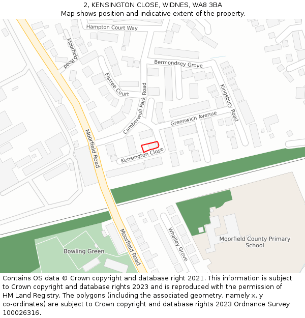 2, KENSINGTON CLOSE, WIDNES, WA8 3BA: Location map and indicative extent of plot