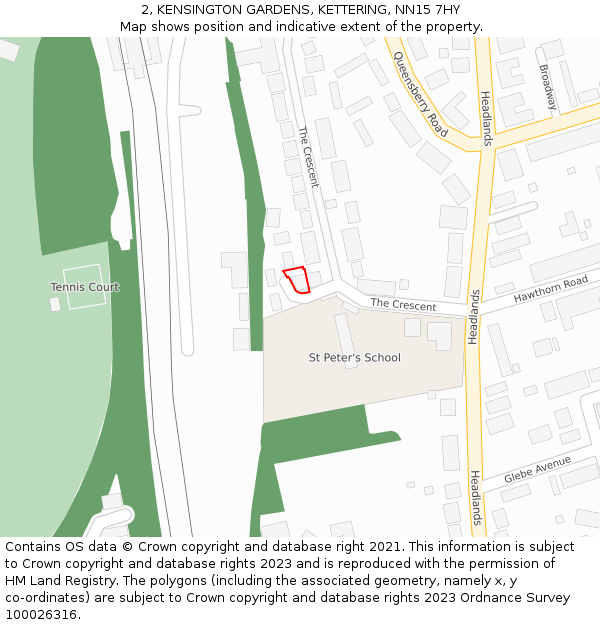 2, KENSINGTON GARDENS, KETTERING, NN15 7HY: Location map and indicative extent of plot