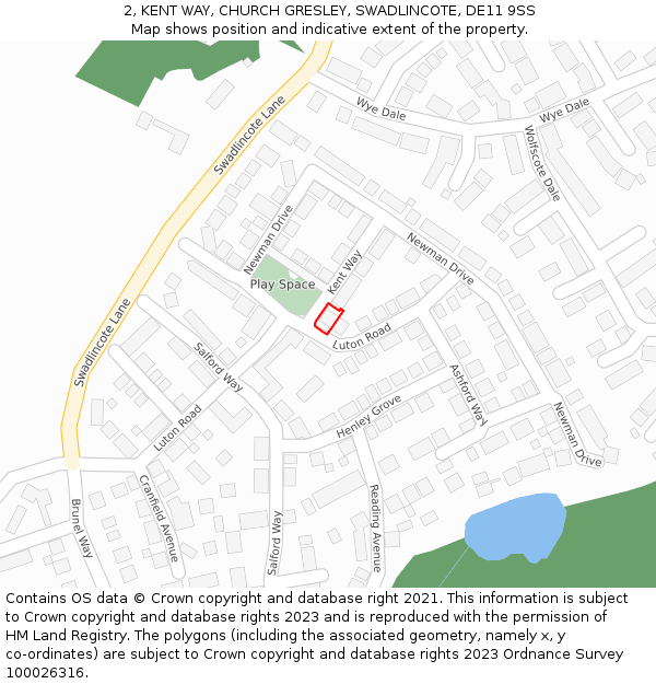 2, KENT WAY, CHURCH GRESLEY, SWADLINCOTE, DE11 9SS: Location map and indicative extent of plot