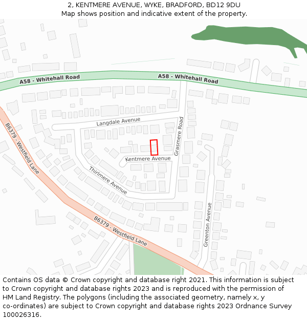 2, KENTMERE AVENUE, WYKE, BRADFORD, BD12 9DU: Location map and indicative extent of plot