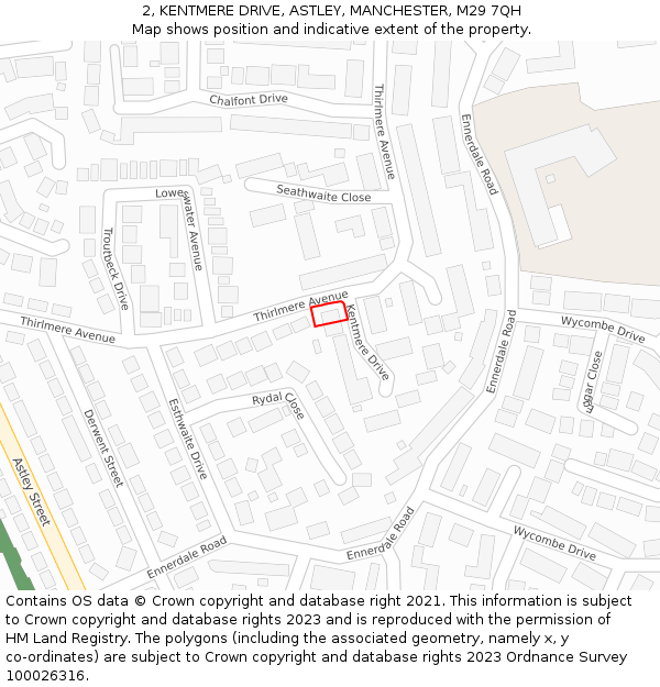 2, KENTMERE DRIVE, ASTLEY, MANCHESTER, M29 7QH: Location map and indicative extent of plot