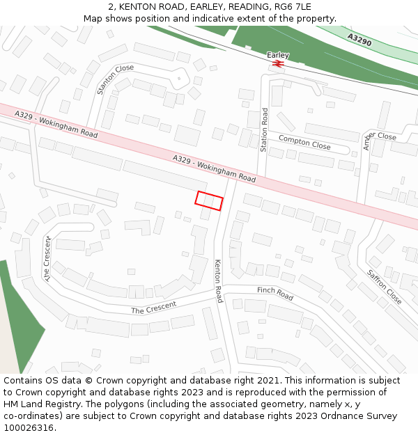 2, KENTON ROAD, EARLEY, READING, RG6 7LE: Location map and indicative extent of plot