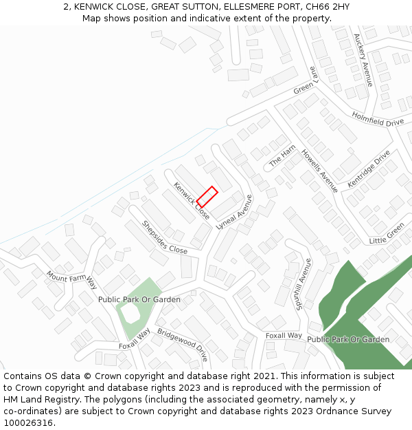 2, KENWICK CLOSE, GREAT SUTTON, ELLESMERE PORT, CH66 2HY: Location map and indicative extent of plot