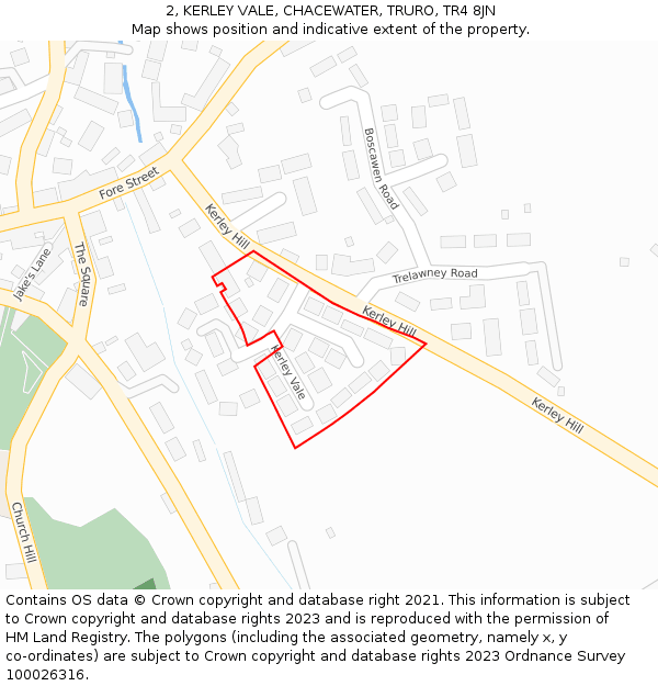 2, KERLEY VALE, CHACEWATER, TRURO, TR4 8JN: Location map and indicative extent of plot